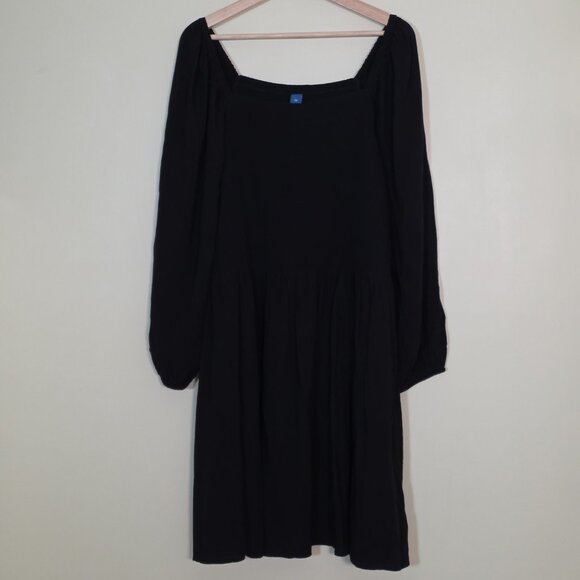 Old Navy Dress Womens 3X Black Square Neck Puff Sleeve Milkmaid Smocked Top Goth - Picture 11 of 13